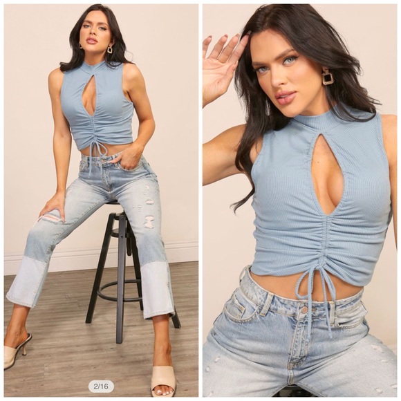 Timing Light Blue Ruched Crop Top - Picture 5 of 15